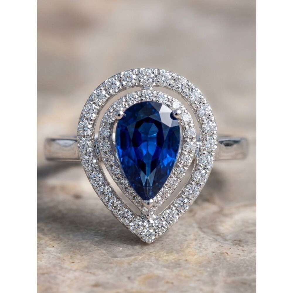 Charter Club Teardrop Blue Sapphire Halo Ring size 9